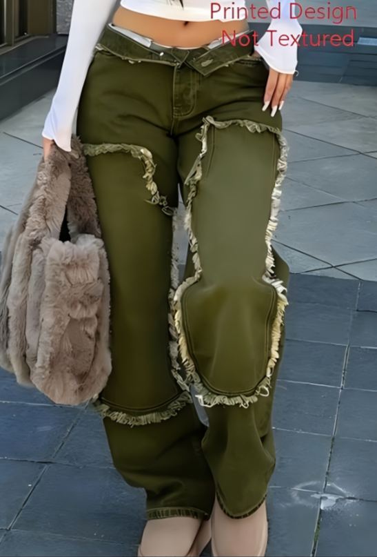 High-waisted Fringed Patchwork Wide-leg Jeans
