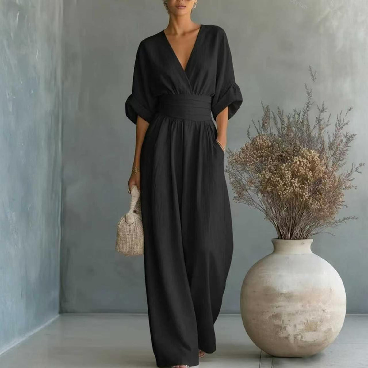 Elegant Waist-cinching V-neck Slimming Chic Jumpsuit For Women