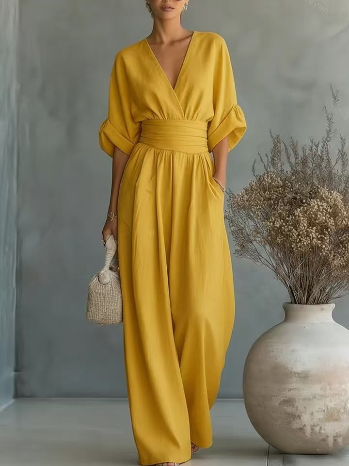 Elegant Waist-cinching V-neck Slimming Chic Jumpsuit For Women