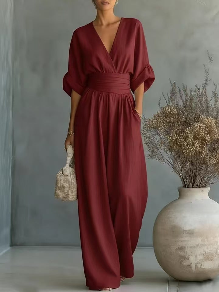 Elegant Waist-cinching V-neck Slimming Chic Jumpsuit For Women