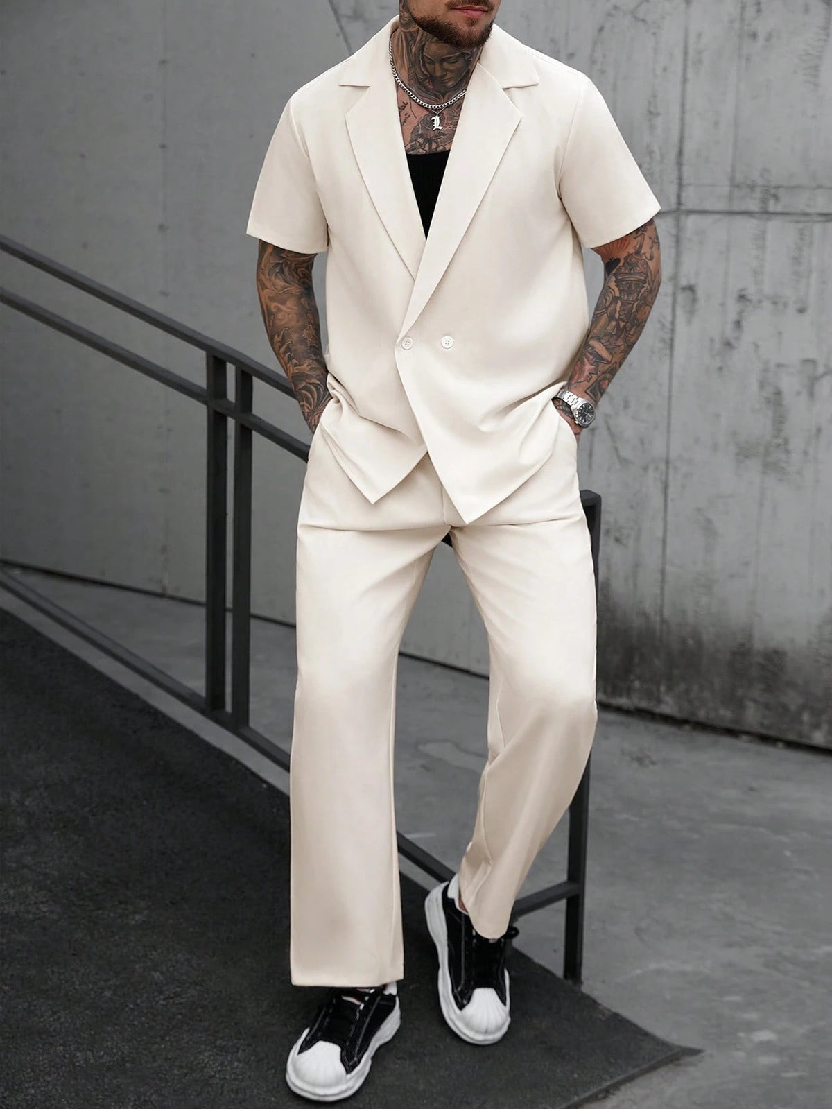 Mens Casual Shirt And Trousers Two-piece Set