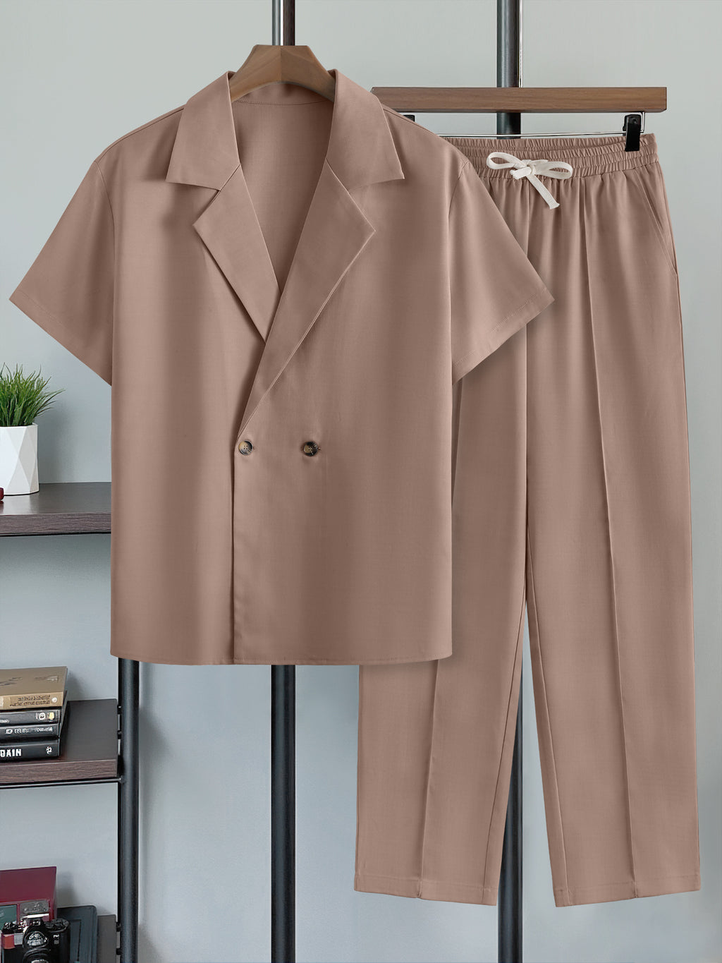 Mens Casual Shirt And Trousers Two-piece Set