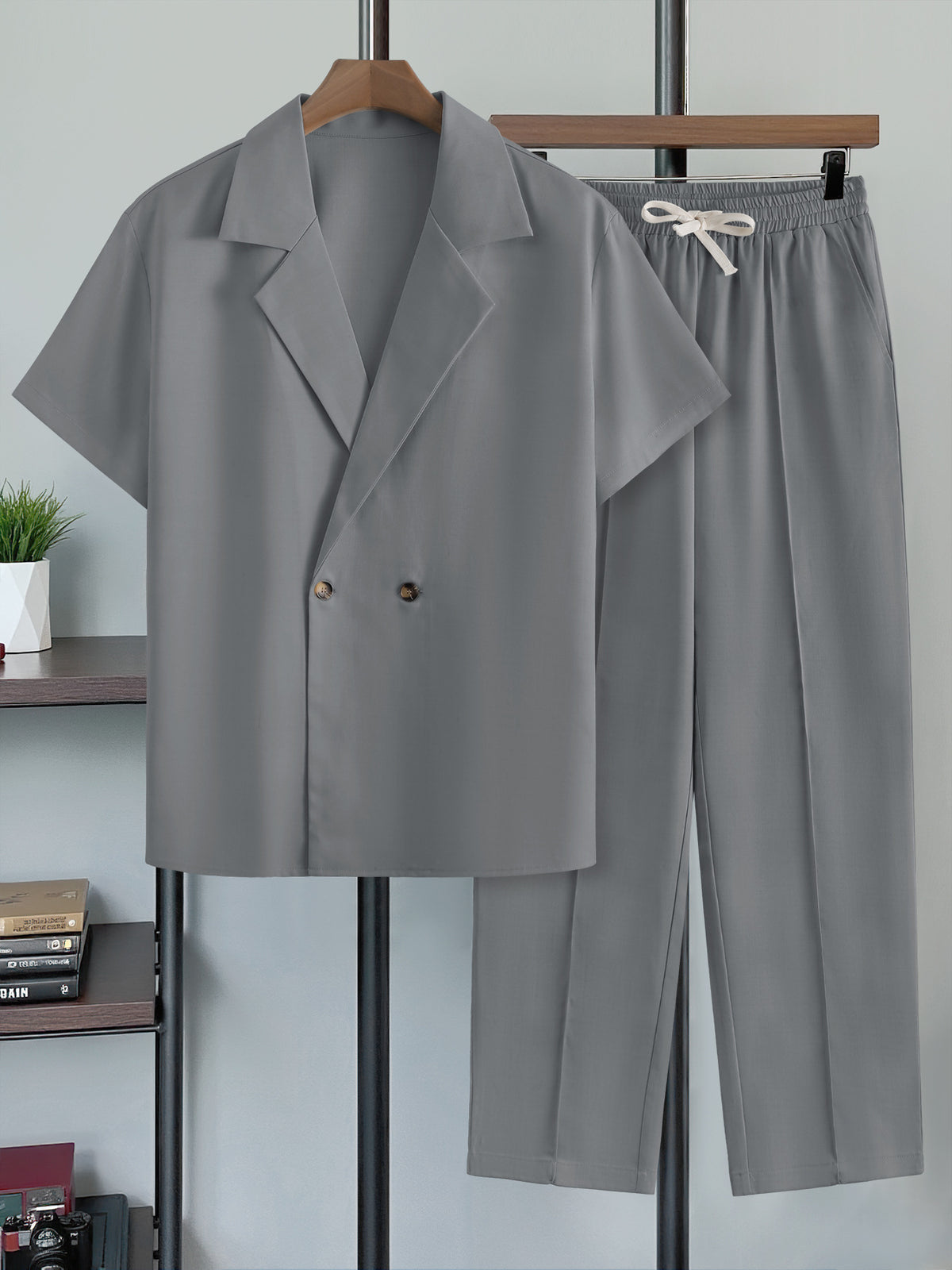 Mens Casual Shirt And Trousers Two-piece Set
