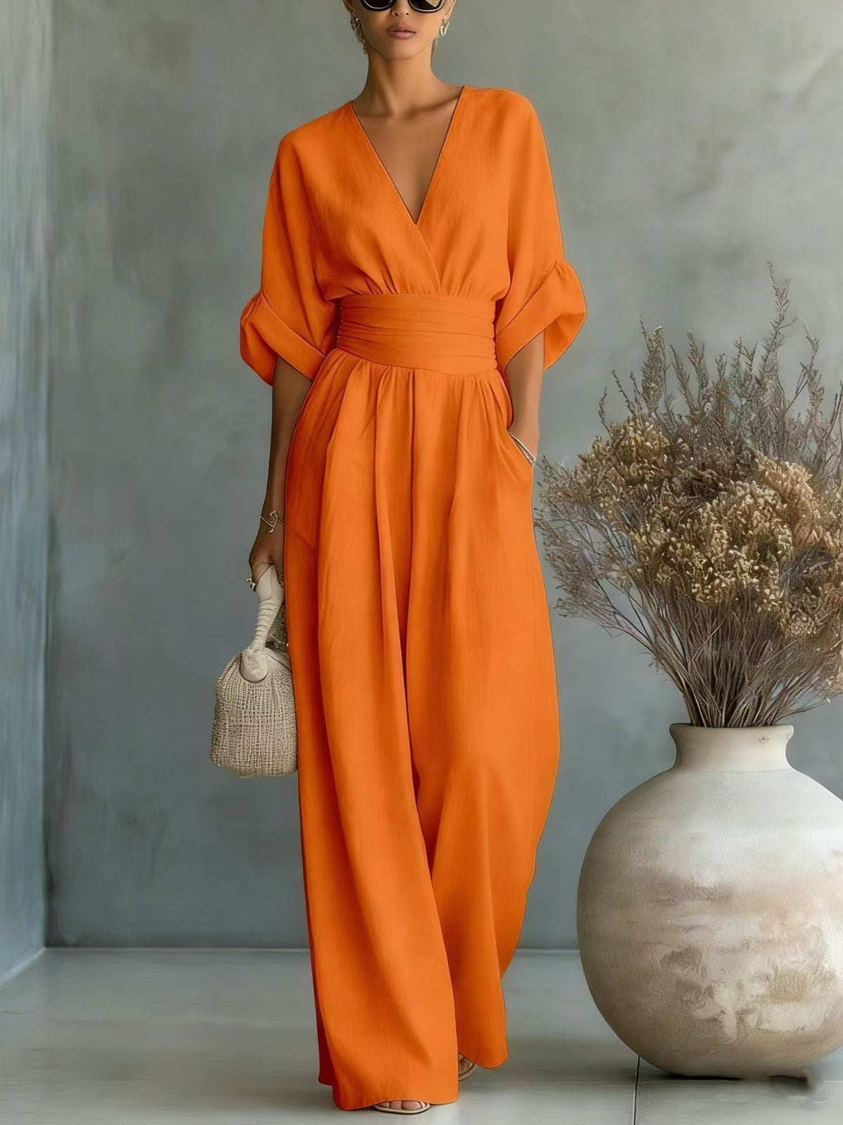 Elegant Waist-cinching V-neck Slimming Chic Jumpsuit For Women