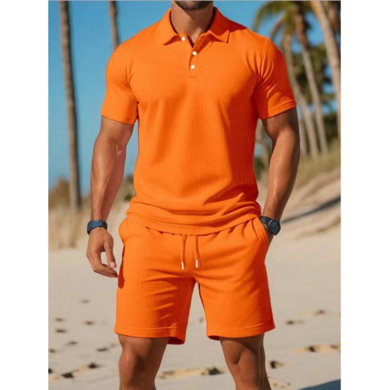 Men's Summer Casual Sports All-matching Slim Fit Short-sleeved Polo Shirt Shorts